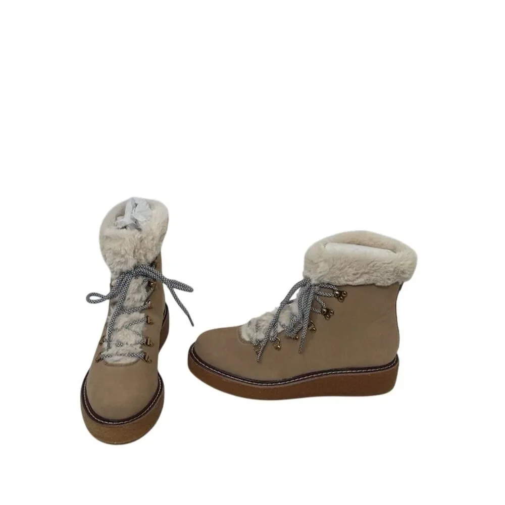 New J.Crew Women's Brown Leather Wedge Boots Size 8.5 Round Toe Winter - Picture 1 of 8